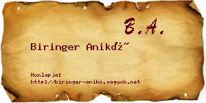 Biringer Anikó névjegykártya